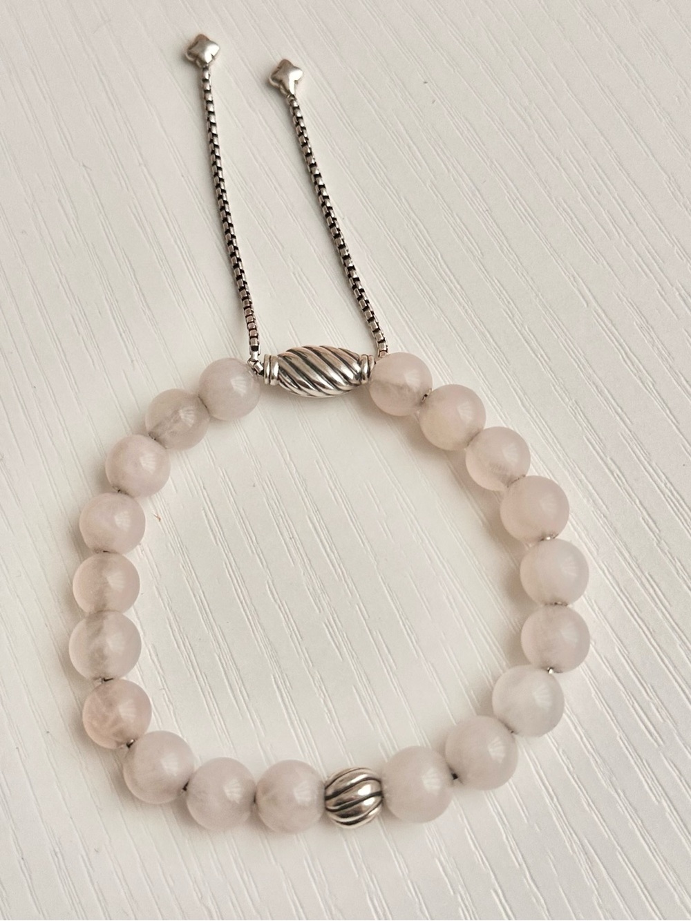 DAVID YURMAN 8mm Rose Quartz Spiritual Beads Bracelet Sterling Silver